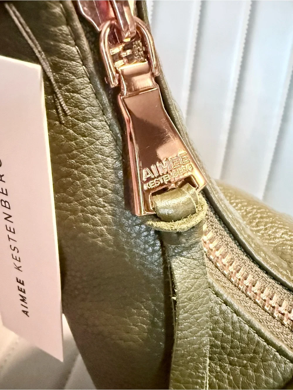 Aimee Kestenberg Corfu Pleated Hobo Bag in Moss Green Pebbled Large